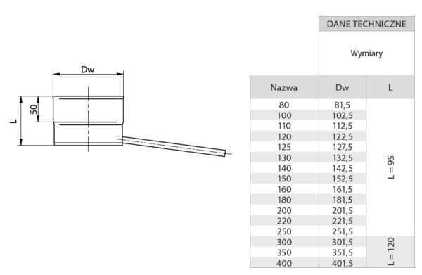 ODSKRAPLACZ Z WYJŚCIEM BOCZNYM ŻAROODPORNY FI 100 MM