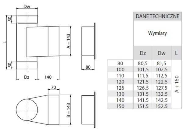 WYCZYSTKA Z DRZWICZKAMI 140x140 MM ŻAROODPORNA FI 140 MM