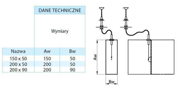 PRZEPUSTNICA Z CIĘGNEM PROSTOKĄTNA DGP 200/90 MM