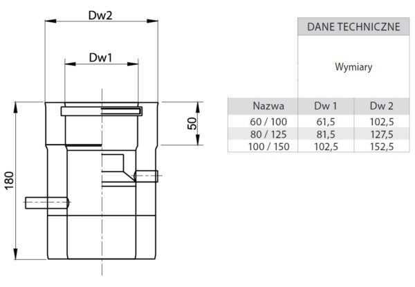 RURA Z ODSKRAPLACZEM I KRÓĆCEM POMIAROWYM KWASOODPORNA FI 80/125 MM