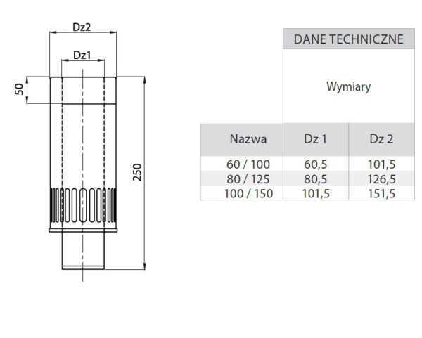 ZAKOŃCZENIE BOCZNE 250 MM TURBO KWASOODPORNE FI 60/100 MM