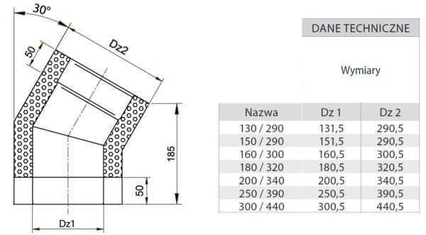 KOLANO 30° IZOLOWANE ŻAROODPORNE FI 180/320 MM