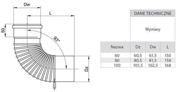KOLANO 90° Z ODSKRAPLACZEM TURBO KWASOODPORNE FI 100 MM