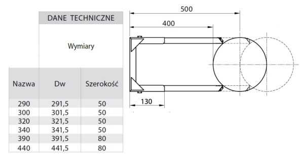 OBEJMA ŚCIENNA REGULOWANA (400-500 MM) ŻAROODPORNA FI 200/340 MM
