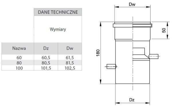 RURA Z ODSKRAPLACZEM I KRÓĆCEM POMIAROWYM TURBO KWASOODPORNA FI 100 MM