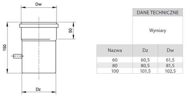 RURA Z KRÓĆCEM POMIAROWYM TURBO KWASOODPORNA FI 100 MM