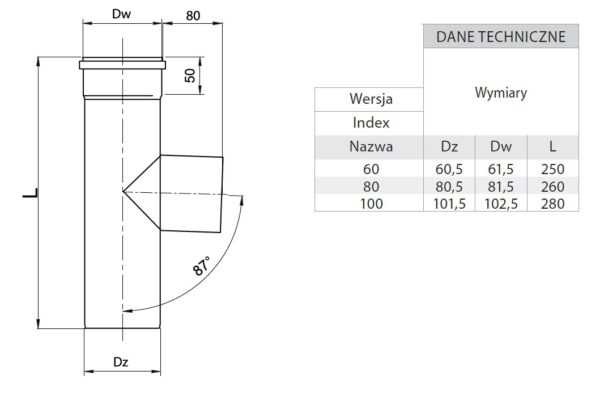 TRÓJNIK 87° TURBO KWASOODPORNY FI 80 MM