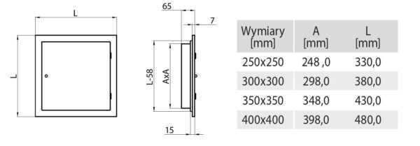 TRÓJNIK WRZUTOWY Z DRZWICZKAMI - ZSYP NA PRANIE 250x250 MM