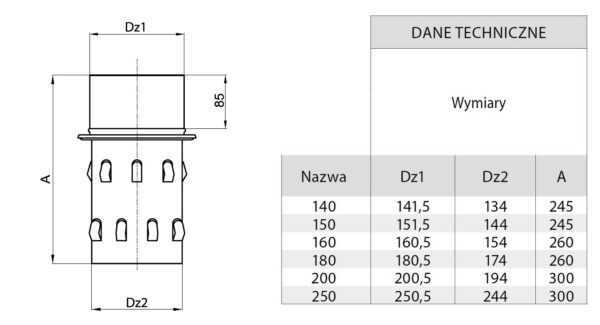 STRAŻAK KOMINOWY KWASOODPORNY FI 200 MM Z PRZEJŚCIEM W CERAMIKĘ