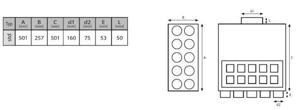 ROZDZIELACZ DWURZĘDOWY DZIESIĘCIO-KRÓĆCOWY 10x75/160 (Z PANELEM PRZESTAWNYM)