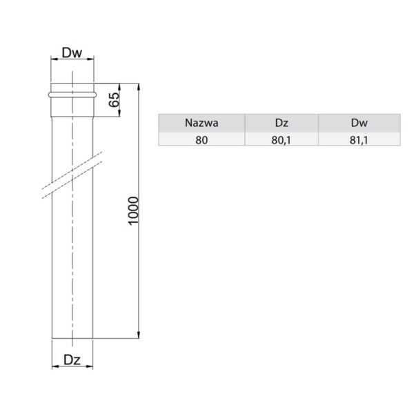RURA KOMINOWA 1000 MM CZARNA FI 80 MM Z USZCZELKĄ - PELLET