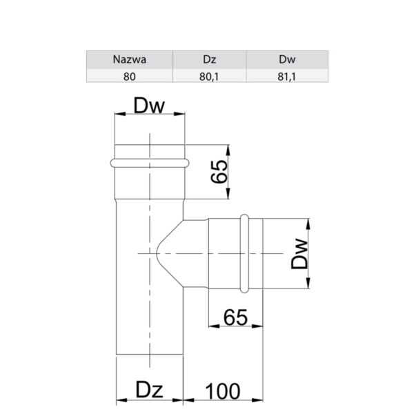 TRÓJNIK 90° CZARNY FI 80 MM Z USZCZELKĄ - PELLET