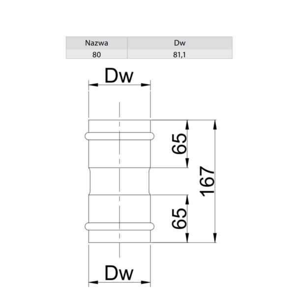 ZŁĄCZKA DWUKIELICHOWA CZARNA FI 80 MM Z USZCZELKĄ - PELLET