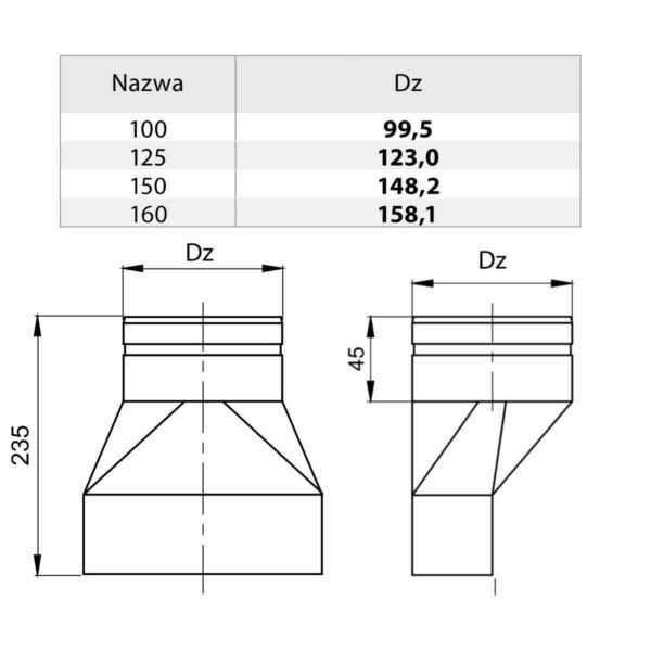 REDUKCJA NIESYMETRYCZNA OKRĄGŁA DGP 150/50 MM NA FI 100 MM