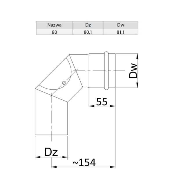 KOLANO 90° Z REWIZJĄ CZARNE FI 80 MM Z USZCZELKĄ - PELLET