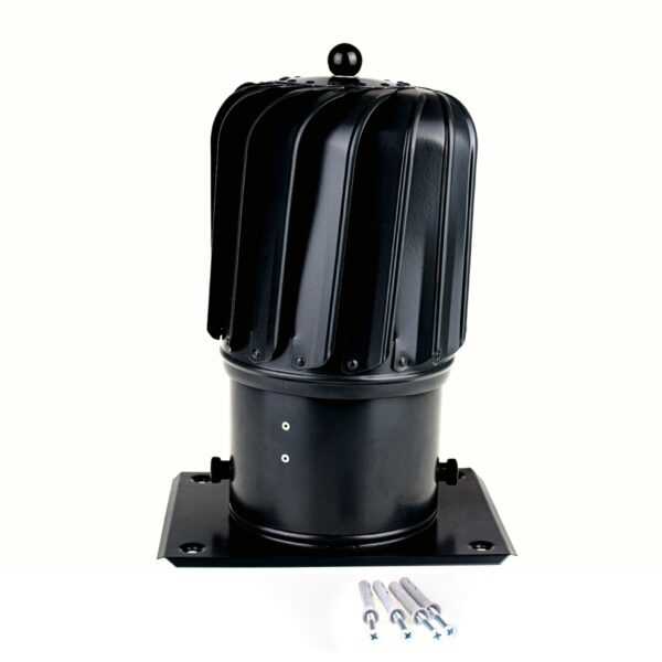 NASADA OBROTOWA PODŁUŻNA FI 150 MM CZARNA - Z PODSTAWĄ - RAL 9005 (PÓŁMAT)