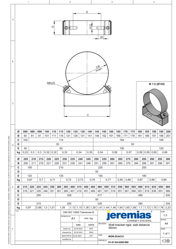WSPORNIK ŚCIENNY STAŁY 50 MM CZARNY BLACK DESIGN FI 130/180 MM