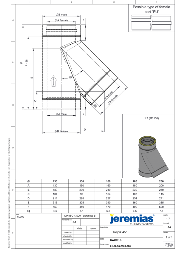 TRÓJNIK 45° IZOLOWANY DW ECO 304 - GAZ, OLEJ - FI 180/230 MM
