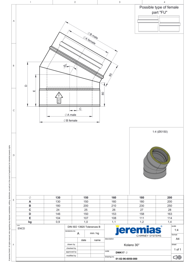 KOLANO 30° IZOLOWANE DW ECO 304 - GAZ, OLEJ - FI 160/210 MM