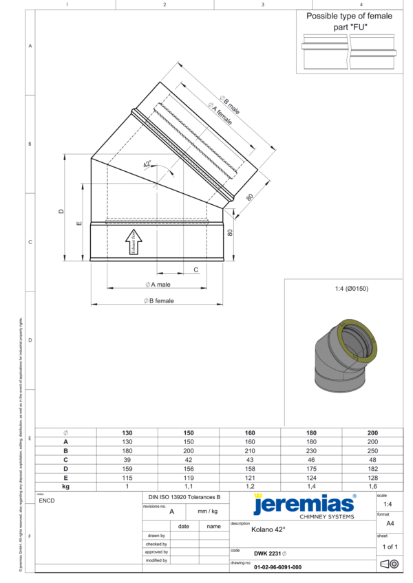 KOLANO 42° IZOLOWANE DW ECO 304 - GAZ, OLEJ - FI 130/180 MM