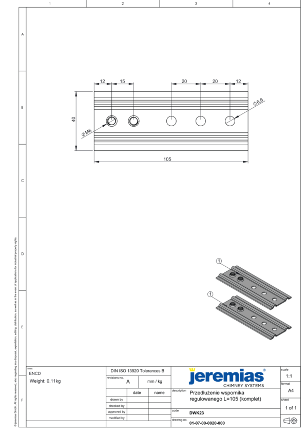 PRZEDŁUŻENIE WSPORNIKA REGULOWANEGO L=105 (KOMPLET) DW ECO 304 - GAZ, OLEJ