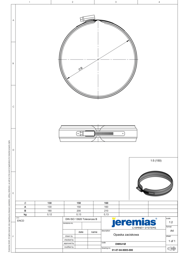 OPASKA ZACISKOWA DO RUR IZOLOWANYCH DW ECO 304 - WENTYLACJA - FI 130/180 MM
