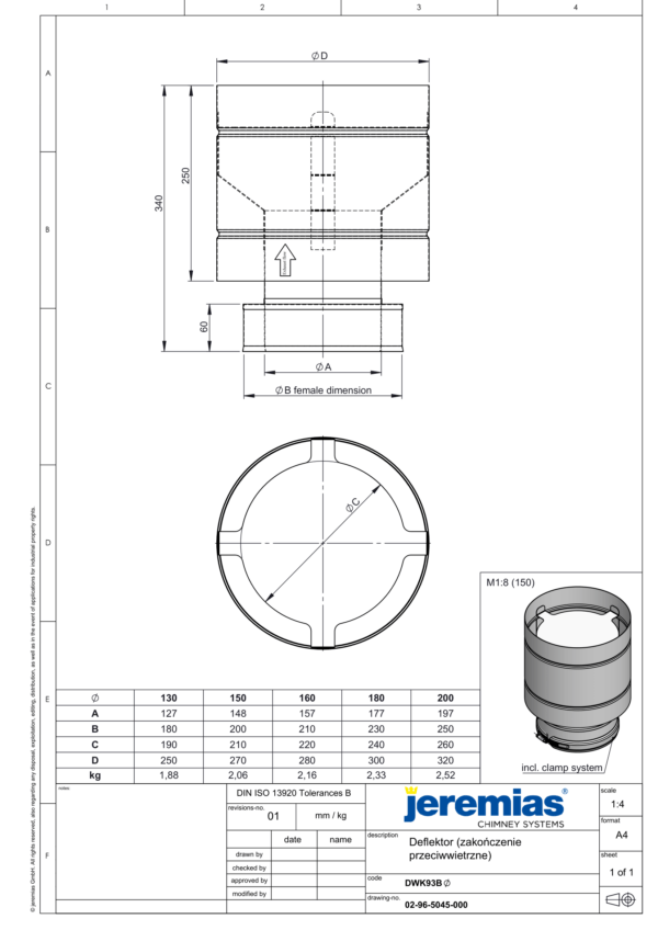 DEFLEKTOR (ZAKOŃCZENIE PRZECIWWIETRZNE) DW ECO 304 - DREWNO, PELLET - FI 160/210 MM