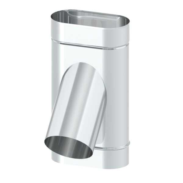 TRÓJNIK 45° ŻAROODPORNY OVAL PREMIUM 110/220 MM Z KRÓĆCEM FI 180 MM PO SZERSZEJ STRONIE