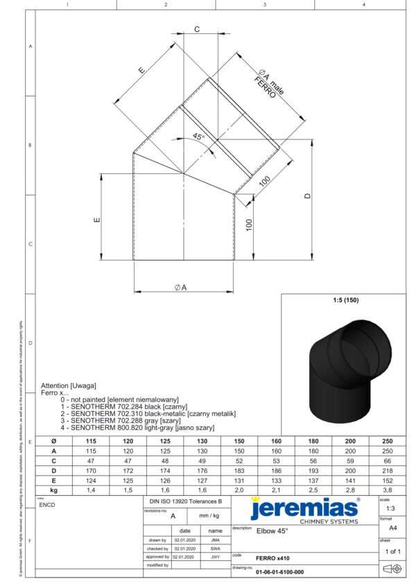 KOLANO 45° CZARNE FI 120 MM