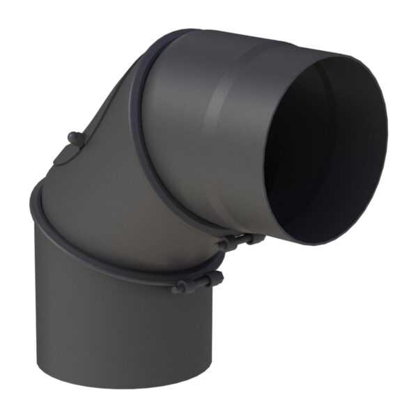 KOLANO NASTAWNE 0-90° TRZYSEGMENTOWE CZARNE Z WYCZYSTKĄ FI 120 MM