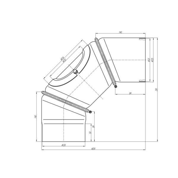 KOLANO NASTAWNE 0-90° TRZYSEGMENTOWE CZARNE Z WYCZYSTKĄ FI 120 MM