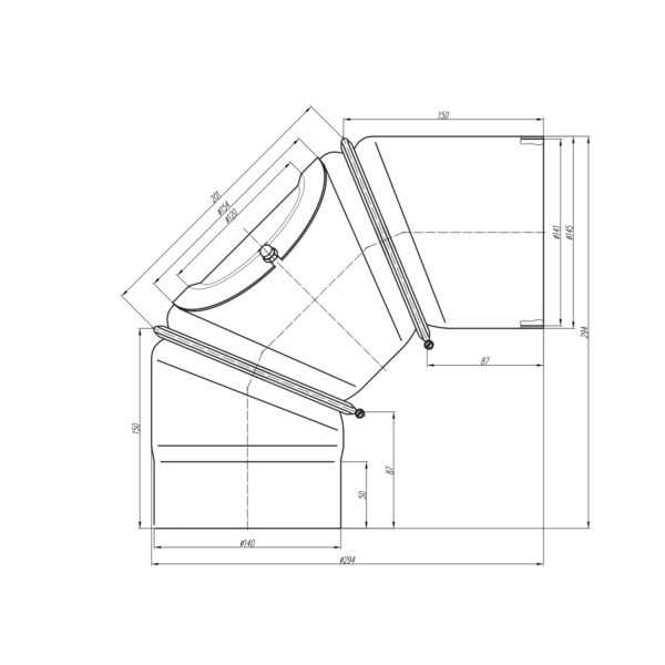 KOLANO NASTAWNE 0-90° TRZYSEGMENTOWE CZARNE Z WYCZYSTKĄ FI 150 MM