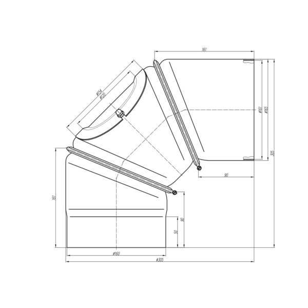 KOLANO NASTAWNE 0-90° TRZYSEGMENTOWE CZARNE Z WYCZYSTKĄ FI 160 MM