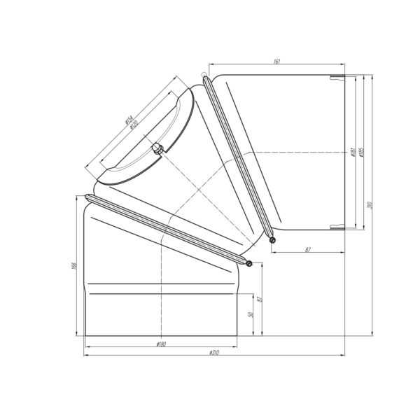 KOLANO NASTAWNE 0-90° TRZYSEGMENTOWE CZARNE Z WYCZYSTKĄ FI 180 MM
