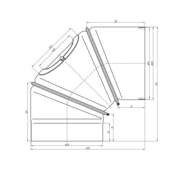 KOLANO NASTAWNE 0-90° TRZYSEGMENTOWE CZARNE Z WYCZYSTKĄ FI 200 MM