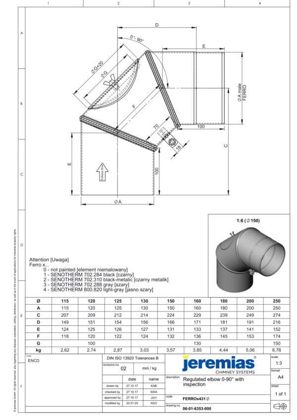 KOLANO OBROTOWE 0-90° CZARNE Z WYCZYSTKĄ FI 120 MM