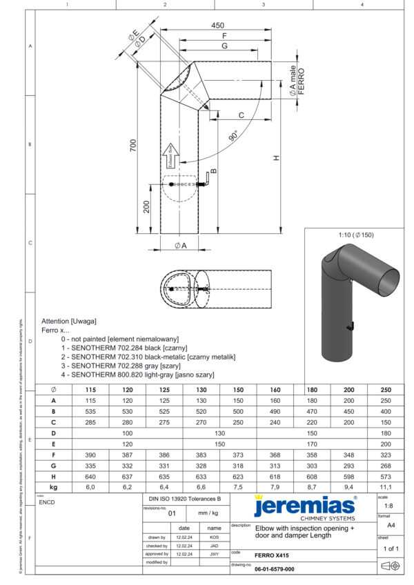KOLANO Z PRZEDŁUŻENIEM I KLAPĄ SPALINOWĄ ORAZ WYCZYSTKĄ CZARNE FI 120 MM