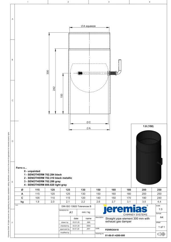 RURA PRZEDŁUŻAJĄCA 300 MM CZARNA FI 120 MM Z KLAPĄ SPALINOWĄ