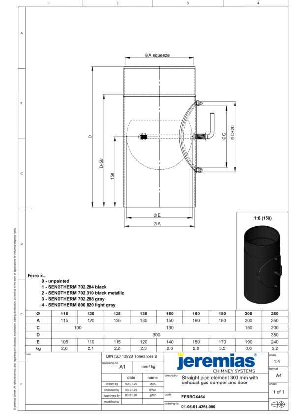RURA PRZEDŁUŻAJĄCA 300 MM CZARNA FI 150 MM Z REWIZJĄ I KLAPĄ SPALINOWĄ