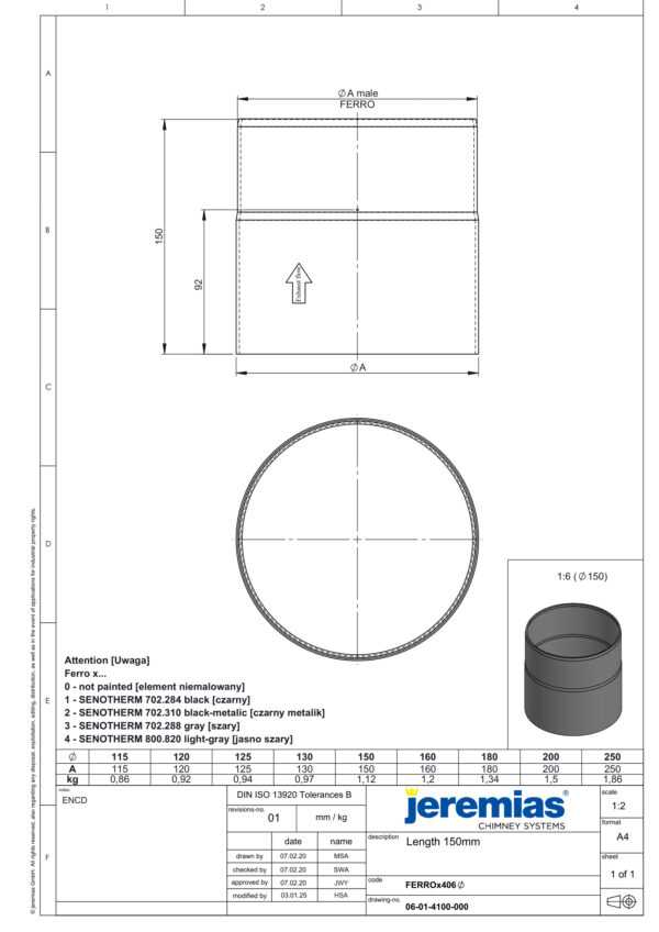 RURA PRZEDŁUŻAJĄCA 150 MM CZARNA FI 200 MM