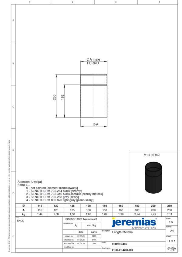 RURA PRZEDŁUŻAJĄCA 250 MM CZARNA FI 120 MM
