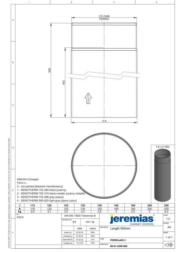 RURA PRZEDŁUŻAJĄCA 500 MM CZARNA FI 120 MM