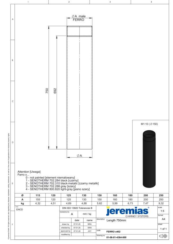 RURA PRZEDŁUŻAJĄCA 750 MM CZARNA FI 250 MM