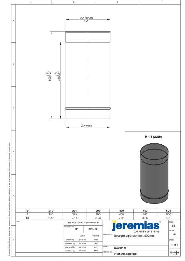 KANAŁ ZRZUTOWY 500 MM - SERIA PRESTIGE FI 285 MM