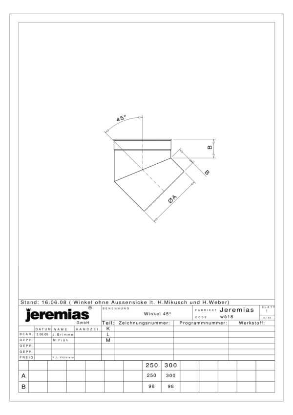 KOLANO ZRZUTOWE 45° - SERIA PRESTIGE FI 250 MM
