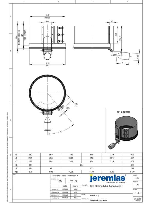 POKRYWA SAMOZAMYKAJĄCA ZAKOŃCZENIA DOLNEGO ZRZUTU - SERIA PRESTIGE FI 300 MM