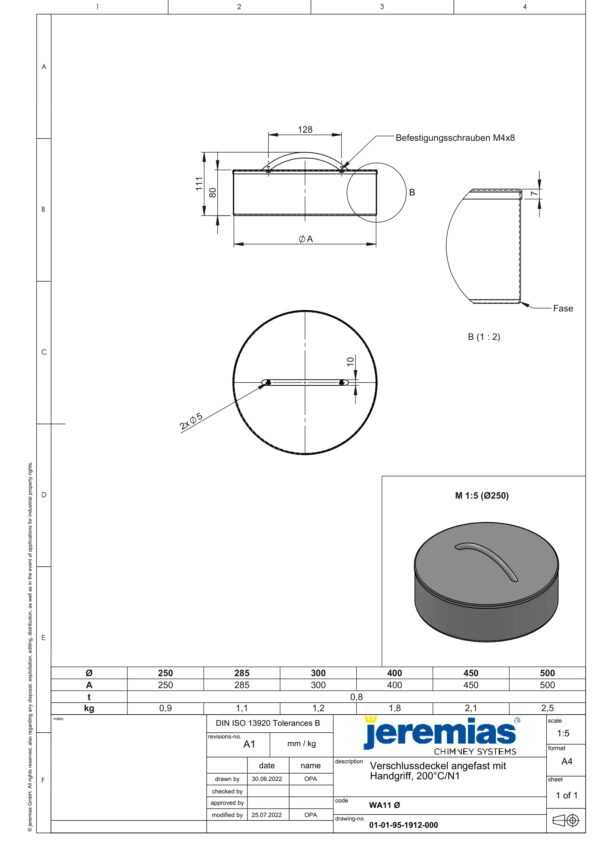 POKRYWA ZAMYKAJĄCA Z UCHWYTEM - SERIA PRESTIGE FI 300 MM