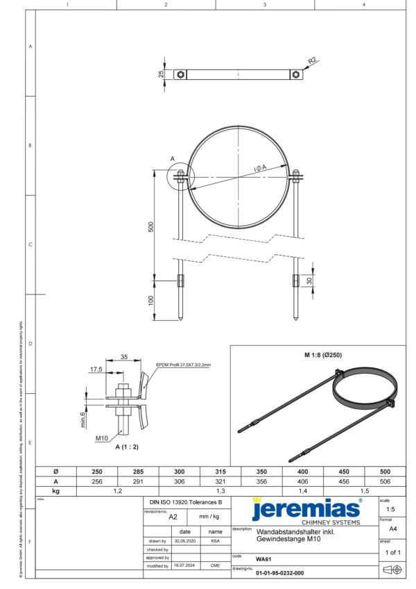 WSPORNIK ŚCIENNY Z KOŁKIEM - SERIA PRESTIGE FI 250 MM